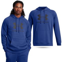 Bluza fitness męska Under Armour Rival Fleece Logo HD. Niebieskie bluzy bez kaptura męskie Under Armour, bez wzorów, sportowe, bez kołnierzyka, bez ramiączek. Za 179.99 zł.