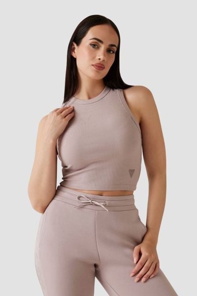 GUESS Różowy damski tank top prążkowany Edie, Rozmiar S. Czerwone topy damskie Guess, s, z aplikacjami, z jeansu, bez kołnierzyka. W wyprzedaży za 69.99 zł.