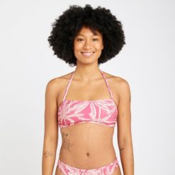 Góra kostiumu kąpielowego surfingowego damska Olaian Laura Palmer. Czerwone bikini damskie OLAIAN, bez wzorów. W wyprzedaży za 19.99 zł.