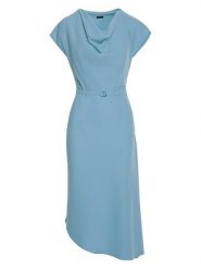 Stylove Sukienka w kolorze błękitnym rozmiar: L. Niebieskie sukienki damskie Stylove, l, bez wzorów, z tkaniny, z asymetrycznym kołnierzem, bez ramiączek, midi, asymetryczne. Za 159.99 zł.