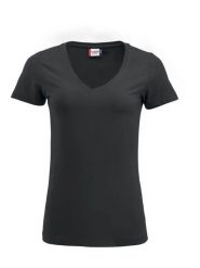 Clique Arden damska koszulka z dekoltem w serek elastyczna w jersey czarna. Czarne t-shirty damskie CLIQUE, xl, bez wzorów, z bawełny, bez kołnierzyka. Za 112.69 zł.