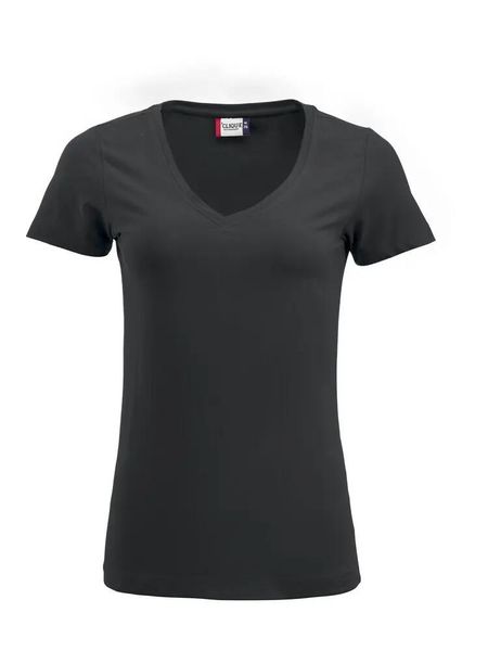 Clique Arden damska koszulka z dekoltem w serek elastyczna w jersey czarna. Czarne t-shirty damskie CLIQUE, xl, bez wzorów, z bawełny, bez kołnierzyka. Za 112.69 zł.