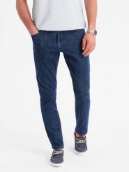 Klasyczne spodnie męskie jeansy SLIM FIT z elastanem – ciemnoniebieskie V3 - Rozmiar: XL. Niebieskie jeansy męskie Ombre Clothing. W wyprzedaży za 157.49 zł.