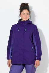 Damskie Kurtka funkcjonalna 2 w 1 wodoodporna odpinane rękawy. Fioletowe kurtki damskie Ulla Popken, plus size, bez wzorów, z materiału, z kapturem. Za 639.99 zł.