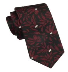 Elegancki Męski Krawat - Alties - Czarny w Duży, Ciemnoczerwony Wzór Kwiatowy. Czerwone krawaty i muchy męskie Alties, bez wzorów, z tkaniny, eleganckie. Za 49.00 zł.