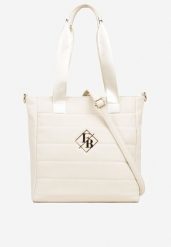 Biała Torebka Typu Shopper z Paskiem Crossbody i Aplikacją Zdobiona Pikowaniem Fleomira. Białe shopper bag damskie Renee, z aplikacjami, z jeansu, pikowane, bez dodatków. Za 99.99 zł.