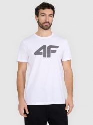 4F T-shirt regular z nadrukiem męski - biały 3XL. Białe t-shirty męskie 4f, m, bez wzorów, z bawełny, bez kołnierzyka. Za 59.99 zł.