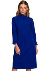 Sukienka elegancka pudełkowa z dekoracyjnymi zaszewkami chabrowa. Niebieskie sukienki damskie Stylove, do pracy, xl, bez wzorów, biznesowe, bez kołnierzyka, bez ramiączek. Za 359.00 zł.