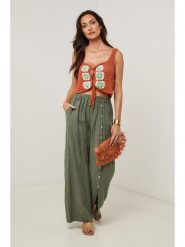 Le Monde du Lin Lniane spodnie w kolorze khaki rozmiar: 36/38. Brązowe spodnie materiałowe damskie Le Monde du Lin, bez wzorów, ze lnu. Za 143.99 zł.