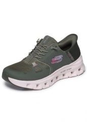 Buty sportowe damskie Skechers Glide Step Pro. Zielone buty sportowe na co dzień damskie Skechers, bez wzorów, z materiału. Za 431.00 zł.