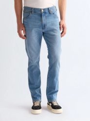 MESKIE SPODNIE WRANGLER LARSTON SAFFRON 112380860. Żółte spodnie materiałowe męskie Wrangler, bez wzorów, z jeansu. Za 219.99 zł.