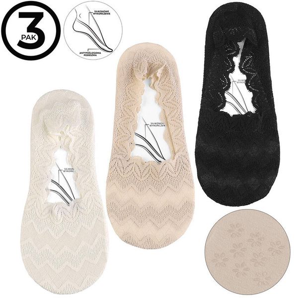 Eleganckie Stopki Damskie Z Koronką Moraj Mix Kolor 3 Pary. Brązowe skarpetki damskie Moraj, bez wzorów, z koronki. Za 27.90 zł.