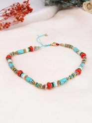 Charlize Pozłacany naszyjnik z turkusami i agatami - dł. 45 cm rozmiar: onesize. Czerwone naszyjniki damskie Charlize, pozłacane. Za 74.11 zł.