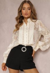 Czarne Szorty Feodites. Czarne szorty damskie Renee, z aplikacjami, z materiału, glamour. Za 89.99 zł.