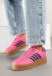 Różowo-Granatowe Sneakersy Tenisówki Ozdobione Paskami Naire. Czerwone trampki i tenisówki damskie Born2be, bez wzorów, z jeansu. Za 109.99 zł.