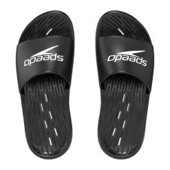 Klapki basenowe antypoślizgowe damskie Speedo Slides. Czarne klapki damskie Speedo, bez wzorów, bez obcasa. Za 83.99 zł.