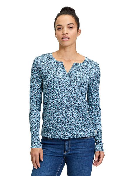 BETTY & CO Koszulka w kolorze błękitno-granatowo-szarym rozmiar: S. Niebieskie bluzki damskie Betty & Co., s, bez wzorów, z bawełny, bez kołnierzyka, bez ramiączek. Za 87.19 zł.