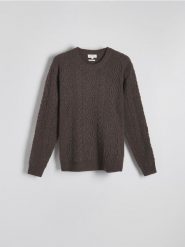 Sweter z wełną - brązowy. Brązowe swetry męskie Reserved, l, bez wzorów, z dzianiny, bez kołnierzyka. W wyprzedaży za 159.99 zł.