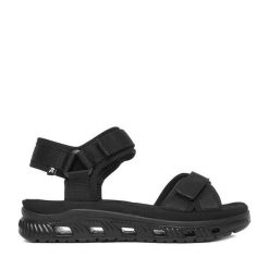 Sandały Rieker. Czarne sandały damskie Rieker, bez wzorów, bez obcasa, na płaskiej podeszwie. Za 349.99 zł.