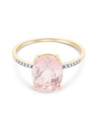 Revoni Złoty pierścionek z diamentami i kwarcem różowym rozmiar: 58. Różowe pierścionki damskie Revoni, z diamentem, złote. Za 826.45 zł.