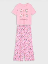 Bawełniana piżama dwuczęściowa z nadrukiem Hello Kitty - różowy. Czerwone piżamy damskie Sinsay, l, bez wzorów, z bawełny, bez ramiączek. Za 59.99 zł.