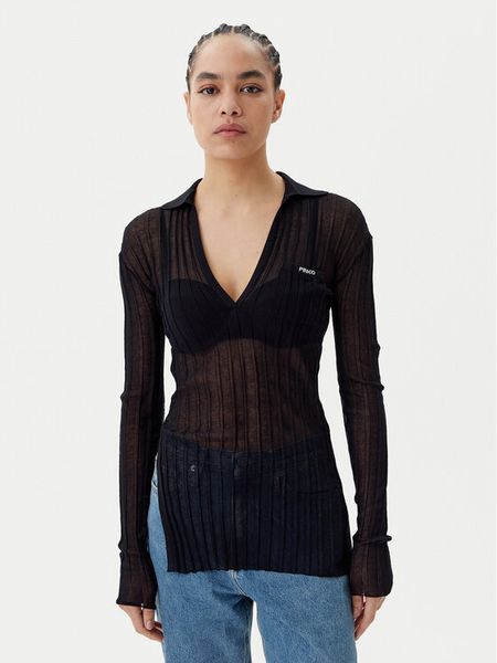 PINKO Bluzka Rex Ford Polo 105151 A2LS Czarny Slim Fit. Czarne bluzki damskie Pinko, xl, bez wzorów, z bawełny, bez ramiączek. Za 499.99 zł.