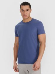 4F T-shirt regular gładki męski - granatowy XXL. Niebieskie t-shirty męskie 4f, m, bez wzorów, z bawełny, bez kołnierzyka. Za 59.99 zł.