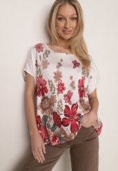 Czerwona Wiskozowa Bluzka w Kwiaty Talina. Czerwone bluzki damskie Born2be, l, bez wzorów, z materiału, casualowe, bez kołnierzyka, plus size, bez ramiączek. Za 49.99 zł.