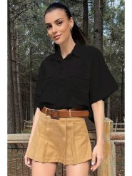 Trend Alacati Koszula w kolorze czarnym rozmiar: L. Czarne koszule damskie Trend Alacati, l, bez wzorów, bez kołnierzyka, bez ramiączek. Za 68.95 zł.