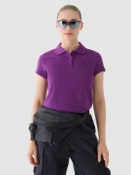 4F Koszulka polo regular damska - fioletowa XL. Fioletowe bluzki damskie 4f, xl, bez wzorów, z bawełny, klasyczne, bez kołnierzyka, bez ramiączek. W wyprzedaży za 59.99 zł.