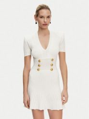 Balmain Sukienka dzianinowa DF1R7320KF24 Biały Regular Fit. Białe sukienki damskie Balmain, bez wzorów, z dzianiny, bez kołnierzyka, bez ramiączek. Za 9,269.00 zł.