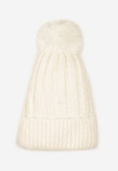 Jasnobeżowa Czapka z Prążkowanego Materiału z Pomponem Vamieska. Brązowe czapki zimowe damskie Born2be, prążkowane. Za 34.99 zł.