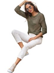 Heine Sweter w kolorze khaki rozmiar: 34. Brązowe swetry klasyczne damskie Heine, z bawełny, bez kołnierzyka. Za 59.95 zł.