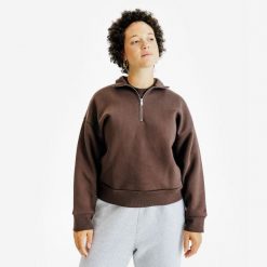 Bluza ze stójką na suwak damska Elementals. Brązowe bluzy bez kaptura damskie Decathlon, xs, z bawełny. Za 179.99 zł.