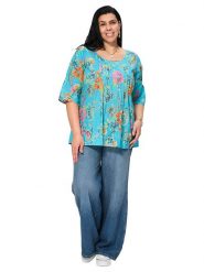 Aller Simplement Bluzka w kolorze turkusowym ze wzorem rozmiar: 54-58. Niebieskie bluzki damskie Aller Simplement, bez wzorów, z bawełny, klasyczne, bez kołnierzyka, bez ramiączek. Za 69.99 zł.