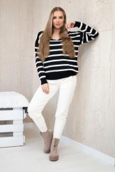 Komplet sweterkowy Bluza w paski + Spodnie ecru. Bluzy bez kaptura damskie KESI, bez wzorów, z poliesteru, eleganckie, plus size. Za 278.10 zł.