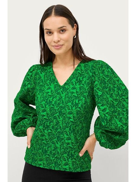 Ellos Bluzka "Amanda" w kolorze zielonym rozmiar: 42/44. Zielone bluzki damskie ellos, bez wzorów, bez kołnierzyka, bez ramiączek. Za 83.22 zł.