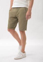 Lniane szorty, Regular Fit, P-GOUDS. Brązowe szorty męskie Volcano, z bawełny, bez kołnierzyka. Za 159.99 zł.