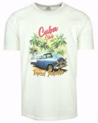 Męski T-Shirt marki Pioneer - Ecru, Nadruk ze Starym Samochodem. T-shirty męskie Pioneer, m, bez wzorów, z bawełny, bez kołnierzyka. Za 110.00 zł.