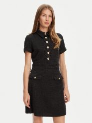 Guess Sukienka dzianinowa W5YK18 KCXO2 Czarny Regular Fit. Czarne sukienki damskie Guess, xl, z aplikacjami, z dzianiny, bez kołnierzyka, bez ramiączek. Za 429.99 zł.