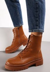 Brązowe Botki Workery na Grubej Podeszwie Seomilla. Brązowe botki damskie Renee, eleganckie, bez obcasa, na płaskiej podeszwie, bez zapięcia. Za 99.99 zł.