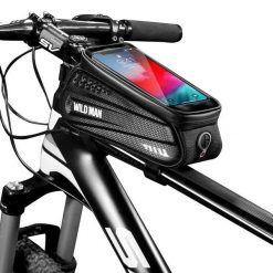 Torba na ramę rowerową z dotykowym uchwytem na telefon WILD MAN. Czarne torebki klasyczne damskie WILDMAN, bez wzorów, z materiału, duże, bez dodatków. Za 155.04 zł.