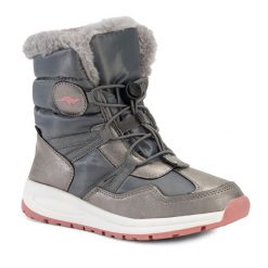 Śniegowce juniorskie KangaROOS K-PE Ski RTX. Szare buty zimowe męskie Kangaroos, na zimę, bez zapięcia. Za 239.99 zł.