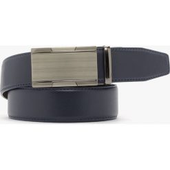 Granatowy pasek męski PASEK MĘSKI. Niebieskie paski męskie Ryłko, bez wzorów, ze skóry. Za 129.99 zł.