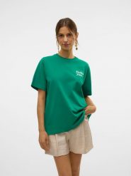 Vero Moda Koszulka "Katrine" w kolorze zielonym rozmiar: S. Zielone bluzki damskie Vero Moda, s, bez wzorów, z bawełny, bez kołnierzyka, bez ramiączek. Za 54.95 zł.