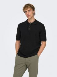 ONLY & SONS Koszulka polo "Seric" w kolorze czarnym rozmiar: M. Czarne koszulki polo męskie Only & Sons, m, bez wzorów, z bawełny, bez ramiączek. Za 95.92 zł.