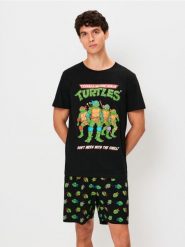 Bawełniana piżama dwuczęściowa Teenage Mutant Ninja Turtles - czarny. Czarne piżamy męskie Sinsay, l, bez wzorów, z bawełny, bez ramiączek. Za 49.99 zł.