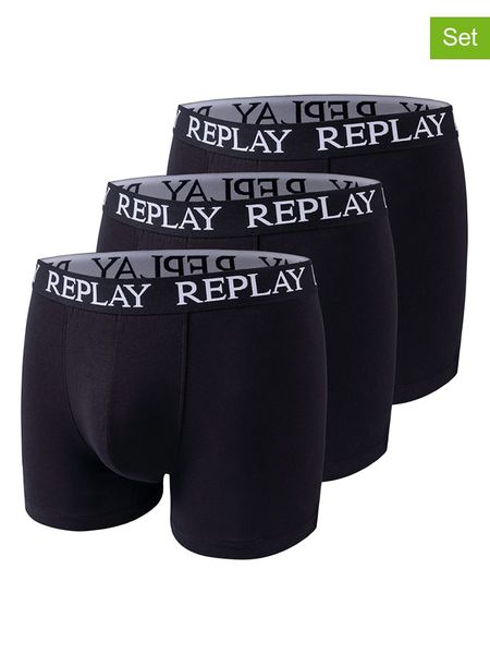 Replay Underwear Bokserki (3 pary) w kolorze czarnym rozmiar: M. Czarne bokserki męskie Replay Underwear, bez wzorów. Za 60.99 zł.