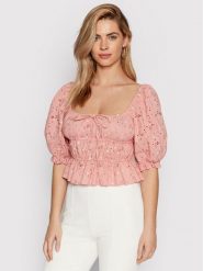 Guess Bluzka Lulu W2GH39 WEIV0 Różowy Slim Fit. Czerwone bluzki damskie Guess, s, z aplikacjami, z bawełny, bez ramiączek. Za 419.99 zł.