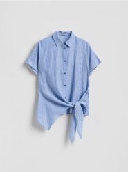 Koszula z lnem - niebieski. Niebieskie koszule damskie Reserved, l, bez wzorów, z wiskozy, bez kołnierzyka, bez ramiączek. Za 109.99 zł.